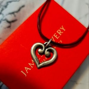 James avery scrolled heart on red leather cord